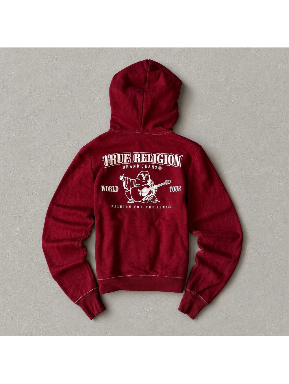 Vintage Y2K True Religion Red Buddha Graphic Zip Up Cropped Hoodie